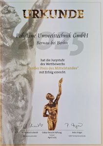 Urkunde Grosser Preis des Mittelstandes 2025 Polyline Bernau